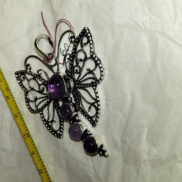 New Large sterling silver Amethyst Butterfly pendant - Picture 3 of 7